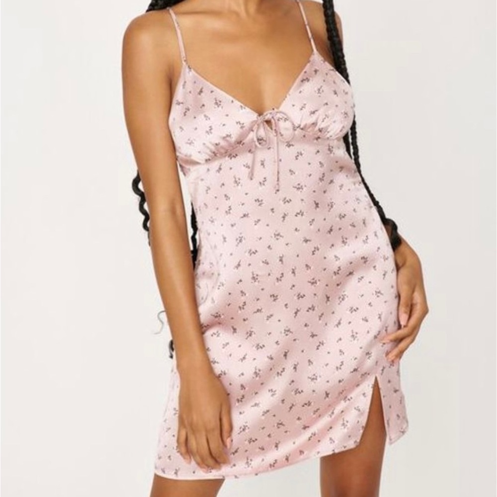 GARAGE | Brandy Satin Slip Dress in Dreamy Mauve Ditsy